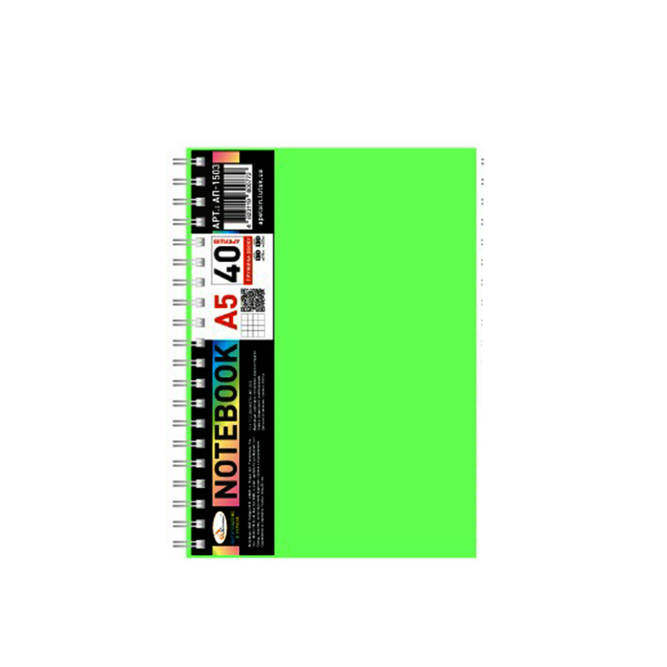 Блокнот А5 АП-1503(Green) 40 листов, пружина сбоку опт, дропшиппинг