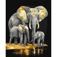 Картина по номерам "Семейство слонов" KHO6530 с красками металлик extra 40х50см