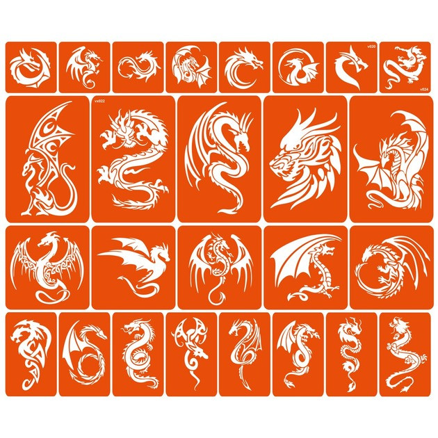Набор трафаретов для био-тату «Драконы - большой микс» dragons-big-mix опт, дропшиппинг