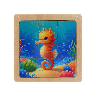 Детский деревянный пазл-вкладыш "Морской конек" MD 1506-13, 9 элементов 9,8 х 9,8 х 0,4 см