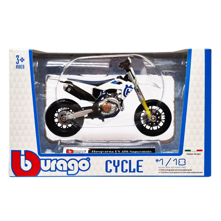 Moto Husqvarna FS 450 Supermoto Bburago 1:18 - Modèle Réduit Détaillé - Blanc