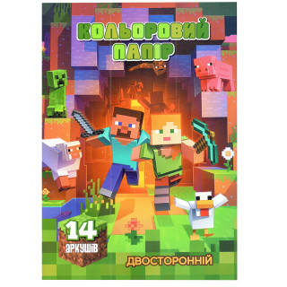 Цветная бумага двусторонняя "Minecraft" 854045-2, 14 страниц 7 цветов