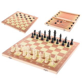 Деревянные шахматы 3в1 "Chess" QP002 шашки и нарды, в коробке 39,5х20 см