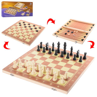 Деревянные шахматы 3в1 "Chess" QP002 шашки и нарды, в коробке 39,5х20 см