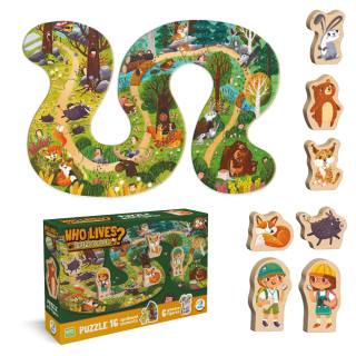 Детский пазл с деревянными фигурками "Кто живет в лесу?" 300608, 16 элементов