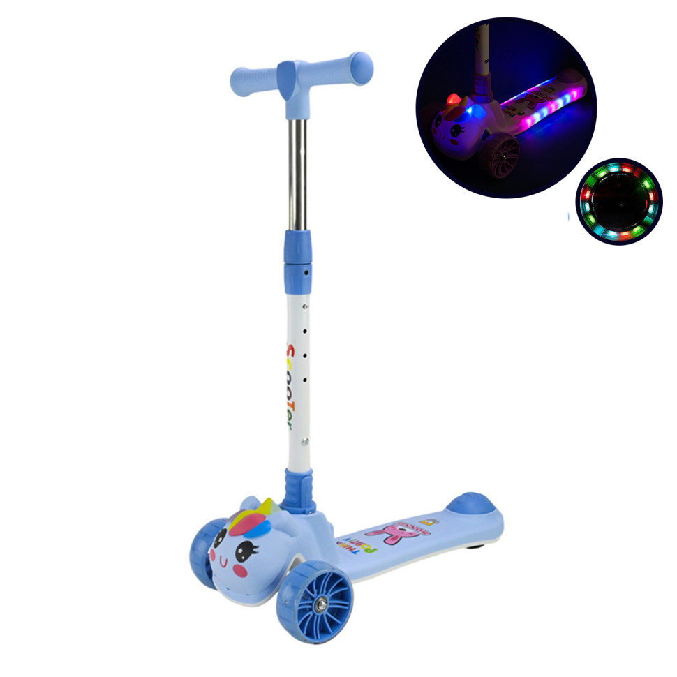 Детский самокат 3-х колесный SC2619(Blue) колеса PU, с музыкой и светом опт, дропшиппинг