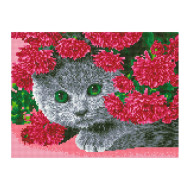 Алмазная мозаика "Кот среди цветов" EJ1218, 40х30 см