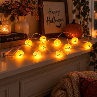 Декоративная гирлянда Тыква Halloween MK 5758 на батарейках, 160 см, тыквы 10 шт (4,5см)