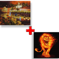 Набор картин по номерам 2 в 1 Идейка "Вечерний город" 40х50 KHO3630 и "Огненная сила" 40х40 KHO5044