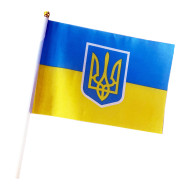 Прапорець Україна маленький з гербом UKR422 14х21 см