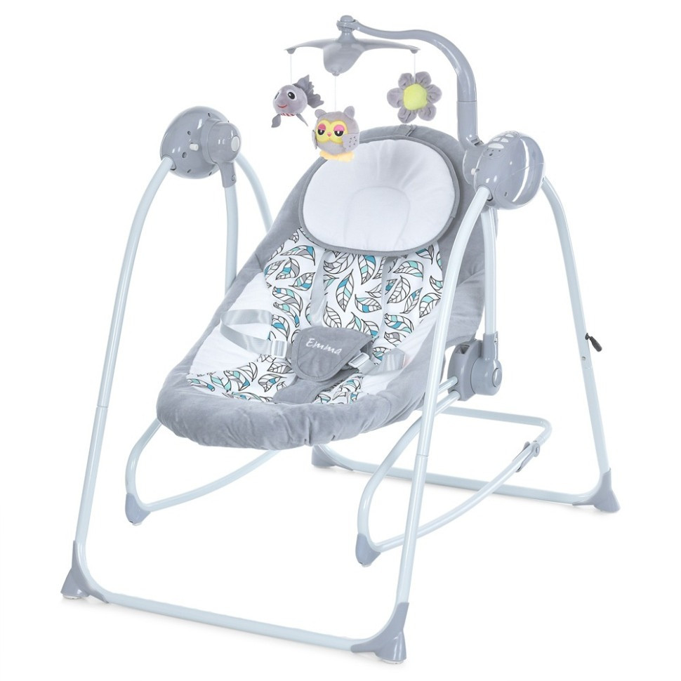 Качели детские ME 1076 Gray Mint Feathes 5-ти точечные ремни безопасности опт, дропшиппинг