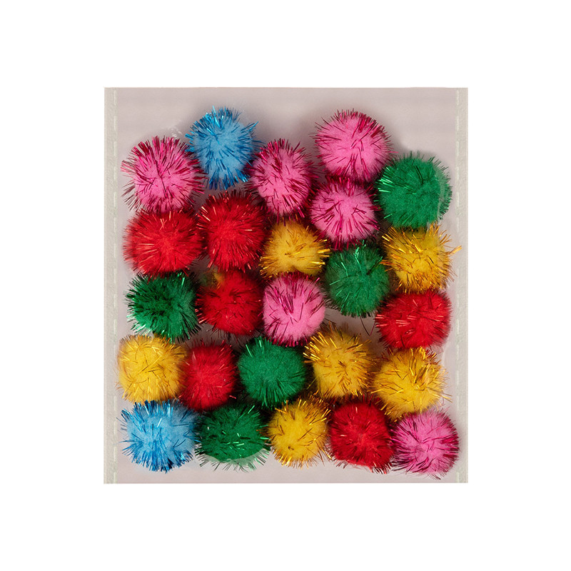 Декоративные помпоны с люрексом для творчества Pom-poms-2.5, d-2.5 см, 20 шт опт, дропшиппинг