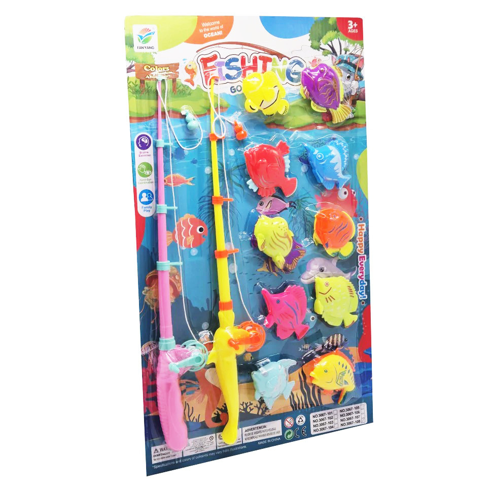 Рыбалка на магните 3067-108(Pink-Yellow) 2 удочки, 10 разноцветных рыбок опт, дропшиппинг