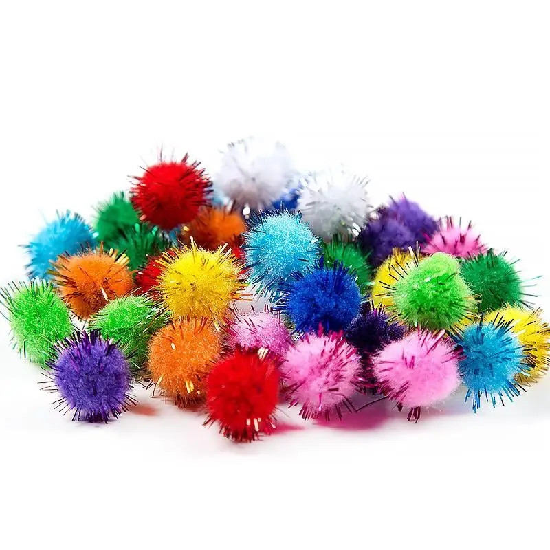 Декоративные помпоны с люрексом для творчества Pom-poms-1.5, d-15 мм, 54 шт опт, дропшиппинг