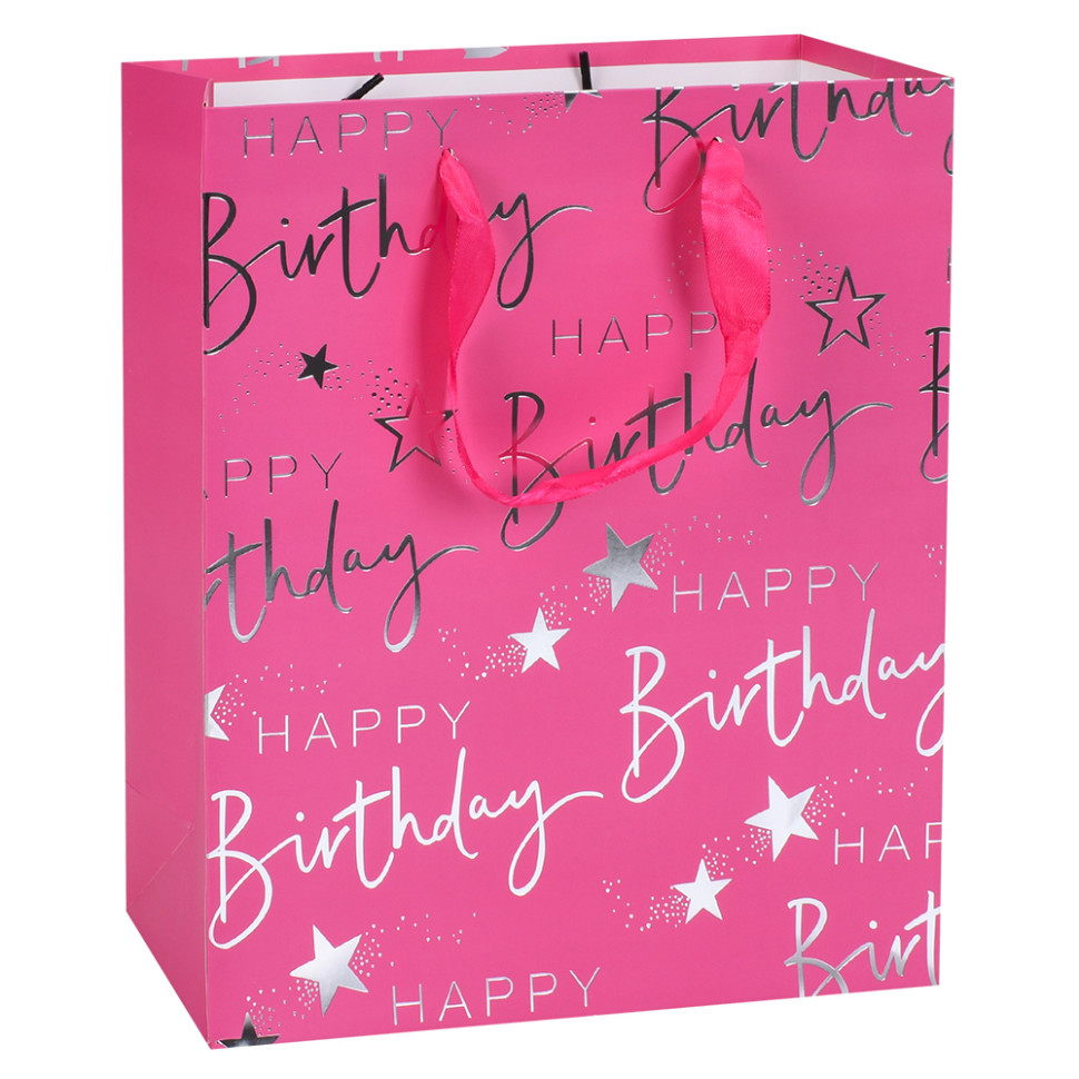 Пакет подарочный Happy Birthday MK 5947-M(Pink) размер 32х25х11 см опт, дропшиппинг