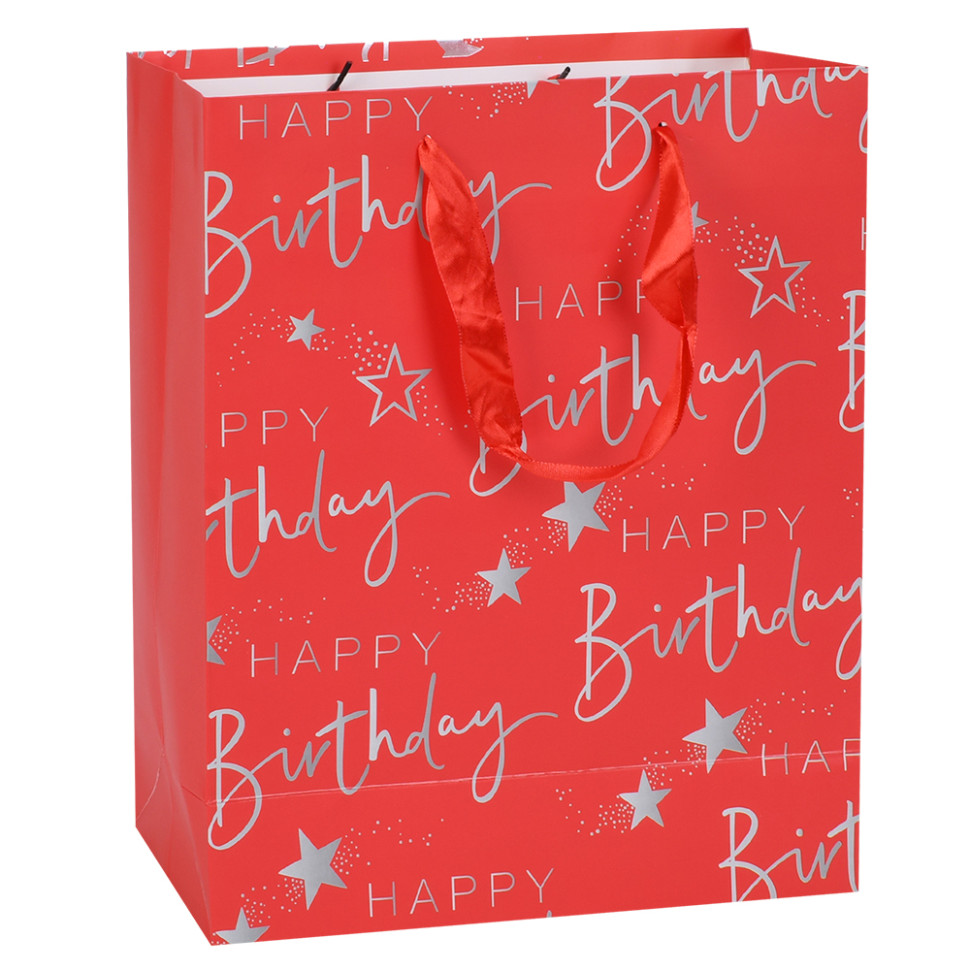 Пакет подарочный Happy Birthday MK 5947-M(Red) размер 32х25х11 см опт, дропшиппинг