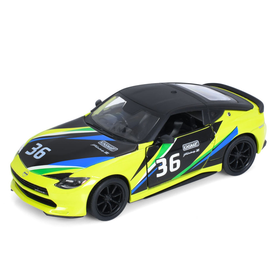 Машинка инерционная 2023 Nissan Fairlady Z KT5443WF(Yellow) 1:36, 12 см, открываются двери опт, дропшиппинг