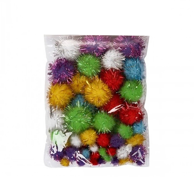Декоративные помпоны с люрексом для творчества Pom-poms-4, d-1,5/2.5 см, 20 шт опт, дропшиппинг