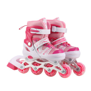 Роликовые коньки RL2502(Pink) колеса PVC, размер M (34-37), со светом