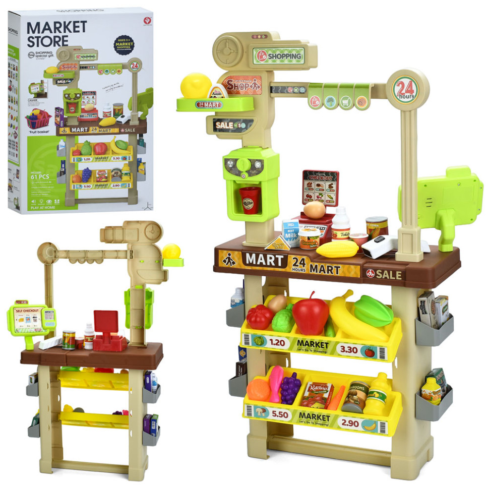 Игровой набор Магазин 922-204 касса, сканер, звук, свет, продукты, 61 предмет опт, дропшиппинг