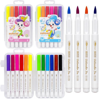 Фломастер - кисточка "Water color pen" 12 цветов 228-12 в пластиковом боксе 