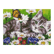 Алмазная мозаика "Котенок среди цветов" EJ1366, 40х30 см