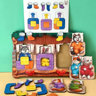 Деревянный сортер "Животные в кроватке" PSD302 (ПСД302)