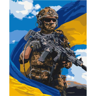 Картина по номерам "Воин ВСУ с флагом" LW3268, 40х50 см