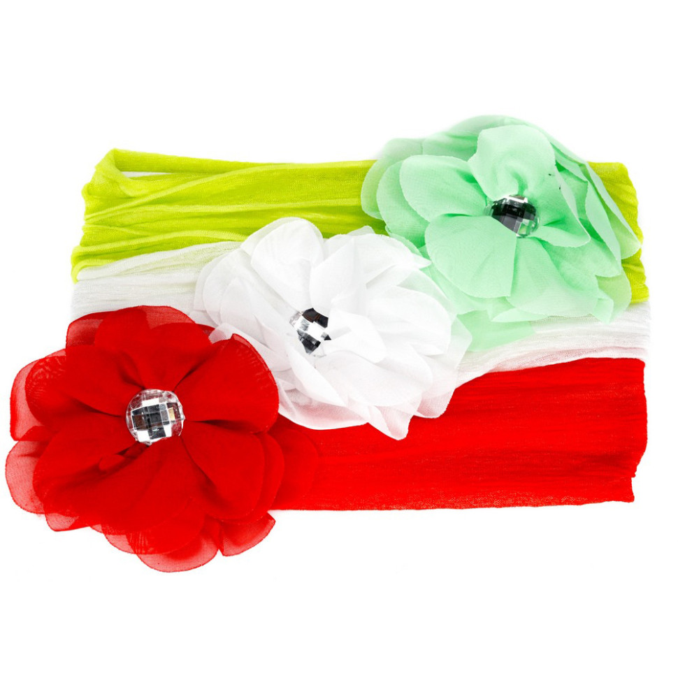 Дитячі пов'язки на голову з квіткою 0107-035-1, 3 штуки - гурт(опт), дропшиппінг 