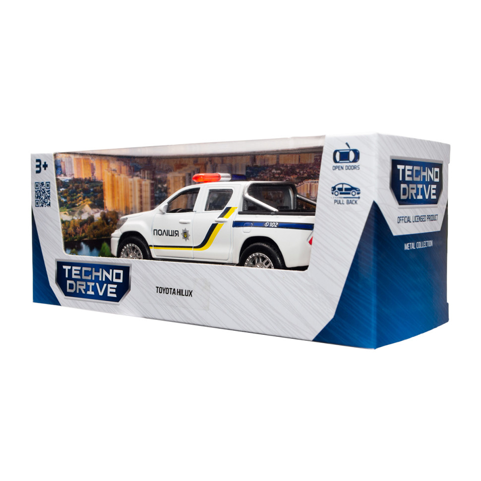 Дитяча автомодель Toyota Hilux Police TechnoDrive KM250426 масштаб 1:32 - гурт(опт), дропшиппінг