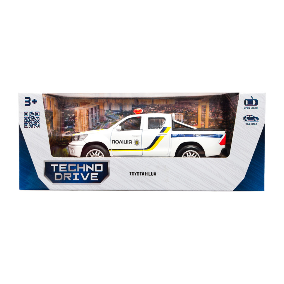 Дитяча автомодель Toyota Hilux Police TechnoDrive KM250426 масштаб 1:32 - гурт(опт), дропшиппінг