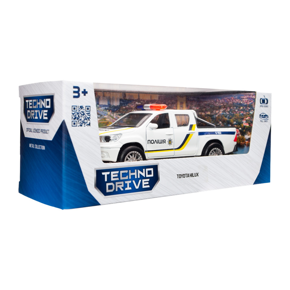 Дитяча автомодель Toyota Hilux Police TechnoDrive KM250426 масштаб 1:32 - гурт(опт), дропшиппінг