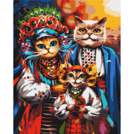 Картина по номерам "Семья котиков-казаков" © Марианна Пащук BS53690  Brushme 40х50 см