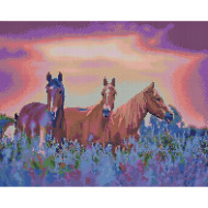Алмазная мозаика "Лошади на цветочном поле" DBS1018, 40x50 см