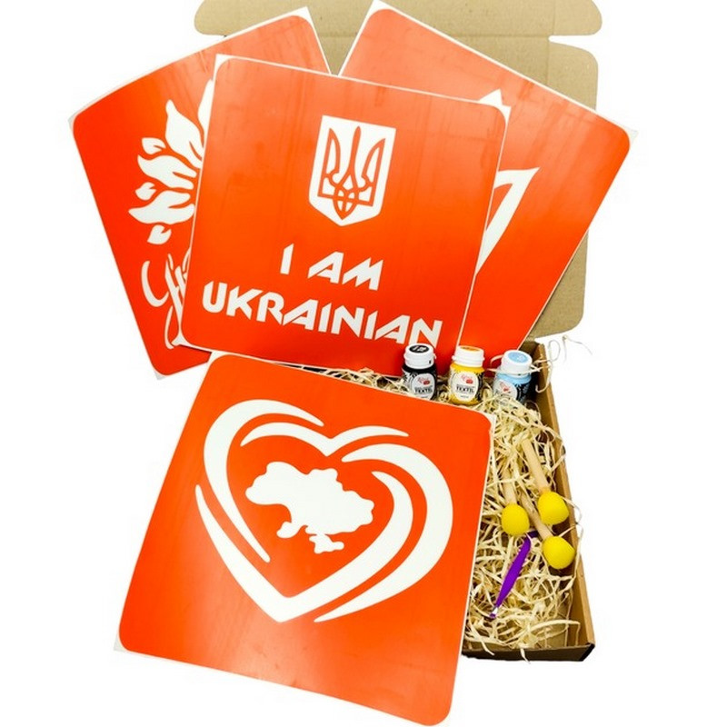 Набор для рисования по ткани «I Am Ukrainian, Тризуб, Карта Украины, Украина цветущая» paint-n064-n059-n080-n058 опт, дропшиппинг