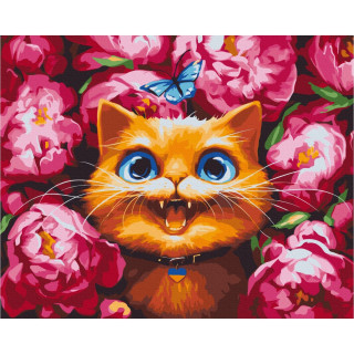 Картина по номерам "Мур в пионах" © Марианна Пащук BS53696  Brushme 40х50 см