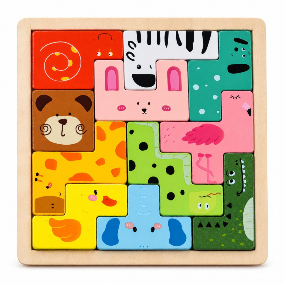 Деревянная логическая игра Animal Tetris C9405 с заданиями, 11 фигур животных опт, дропшиппинг