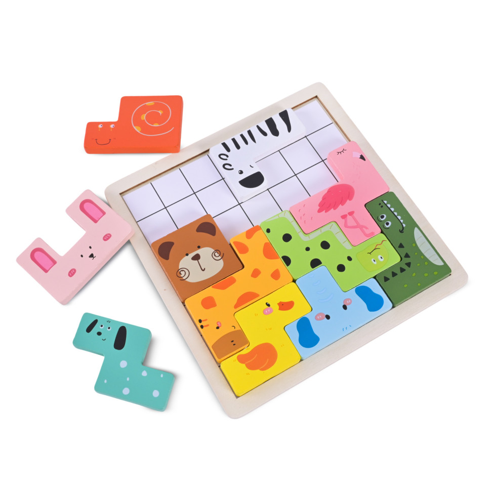 Деревянная логическая игра Animal Tetris C9405 с заданиями, 11 фигур животных опт, дропшиппинг