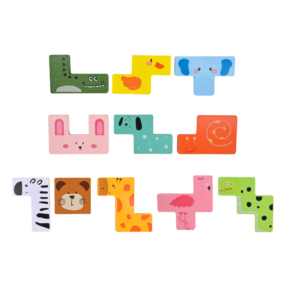 Деревянная логическая игра Animal Tetris C9405 с заданиями, 11 фигур животных опт, дропшиппинг