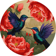 Картина по номерам "Разноцветные колибри с красками металлик" ©art_selena_ua KHO-R1048 диаметр 39см