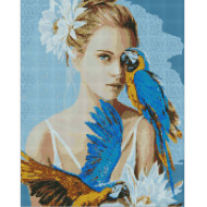 Алмазная мозаика "Девушка с голубыми попугаями" ©Ira Volkova" AMO7208 40х50см                  