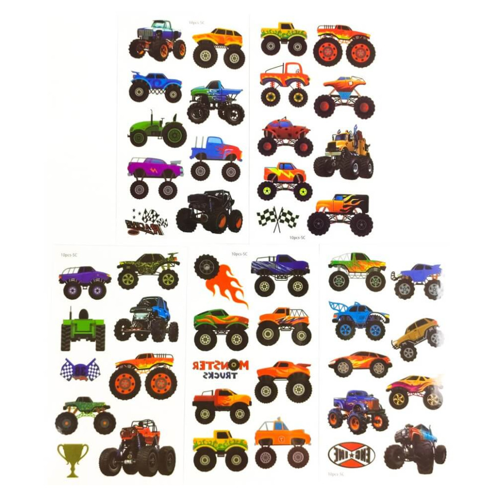 Набор детских временных тату «Колеса-монстры №2» set-5-kids-tatto-cars-2 опт, дропшиппинг