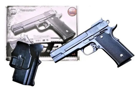 Детский пистолет на пульках "Браунинг (Browning HP)" Galaxy G20+ черный с кобурой