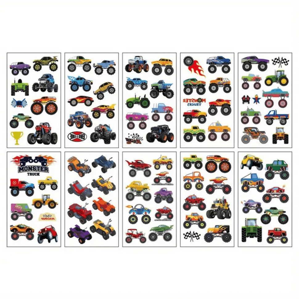 Набор детских временных тату «Колеса-монстры» set-10-kids-tatto-cars опт, дропшиппинг