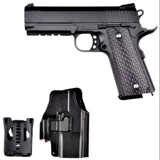 Детский пистолет на пульках "Colt 1911 Rail" Galaxy G25+ металл черный с кобурой