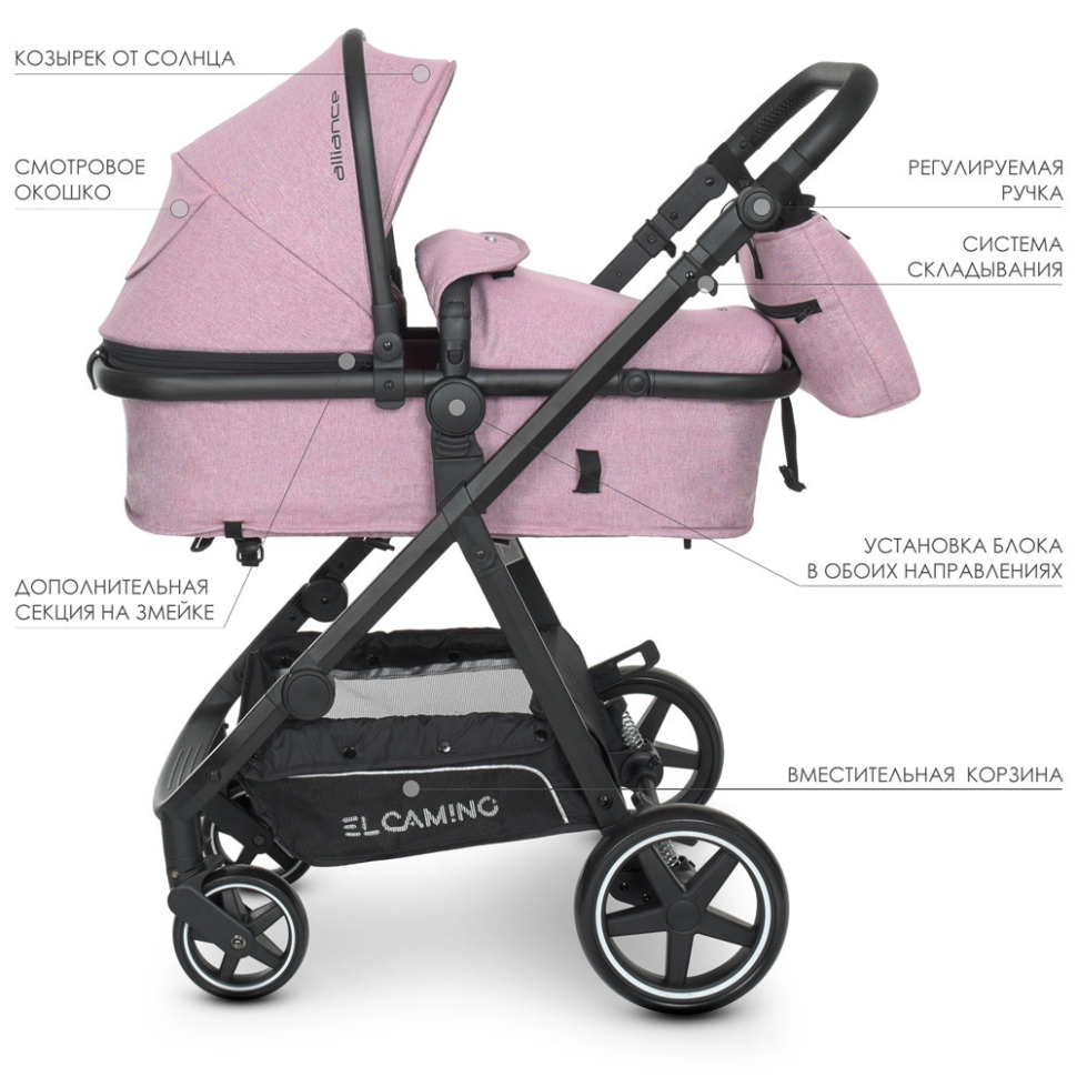 Коляска дитяча універсальна 2в1 EL CAMINO Me 1069 Denim Ash Pink - гурт(опт), дропшиппінг 