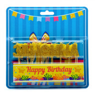 Свечи для торта буквы "С Днем рождения" 8001-0005 золото блеск 