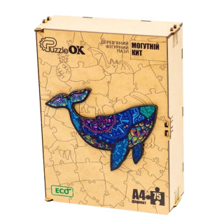 Фигурный деревянный пазл A4 "Могучий Кит" PuzA4-04126, 75 деталей
