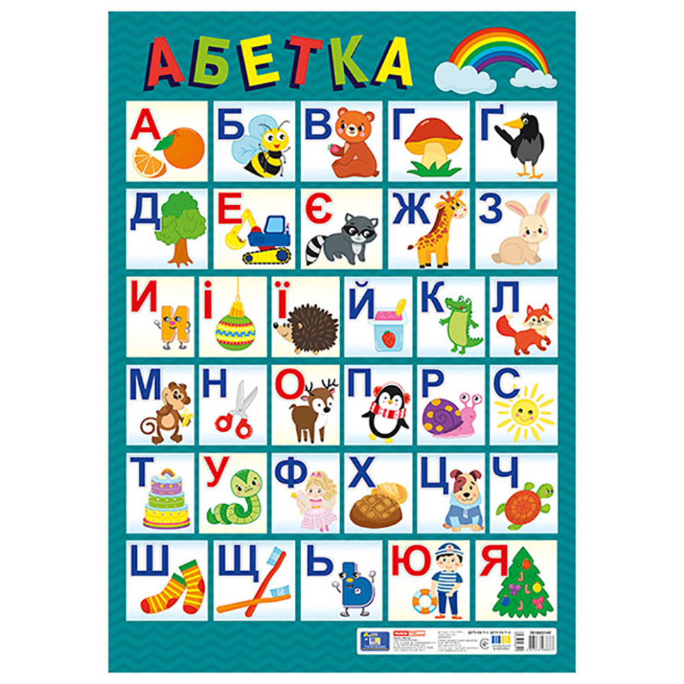 Плакат обучающий Украинский алфавит 10104314 печатный, размер 67,5х47,5 см опт, дропшиппинг