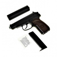 Игрушечный пистолет на пульках "Пистолет Макарова" Galaxy G29A с имитацией глушителя металл черный